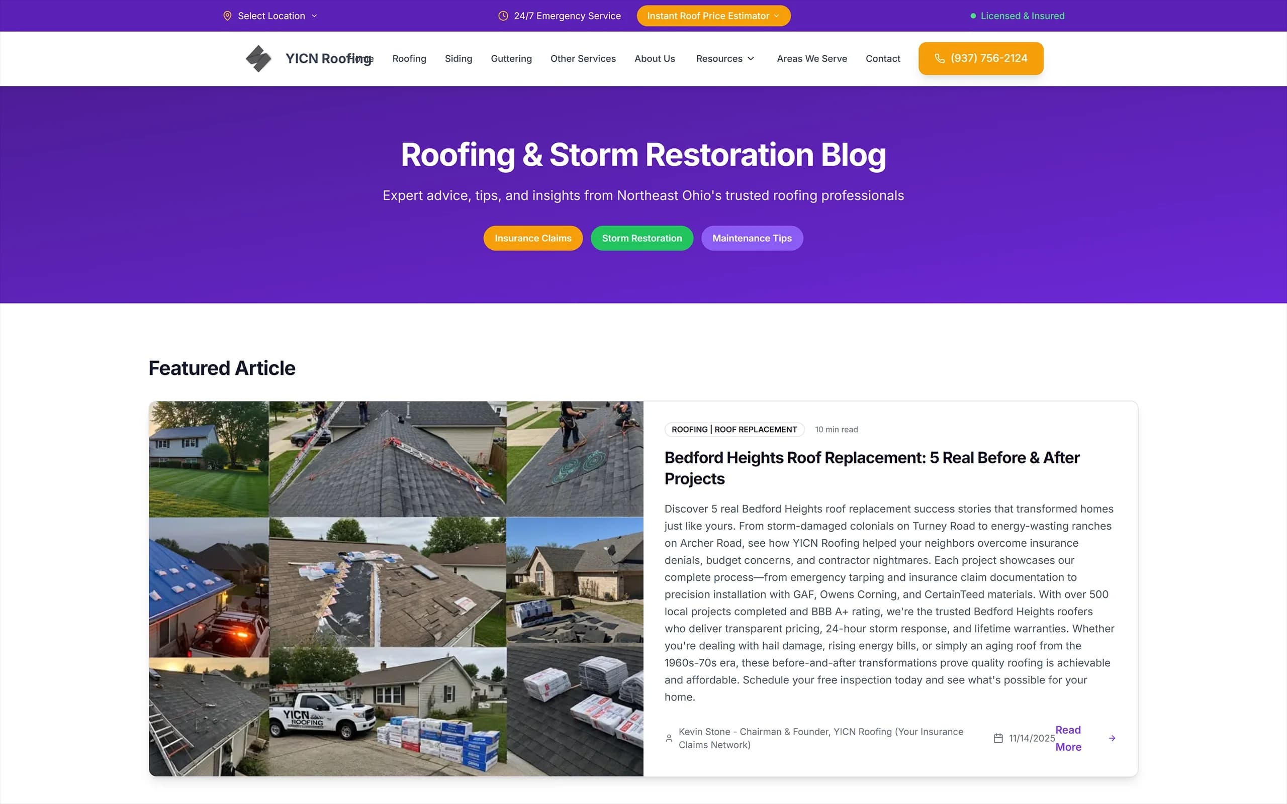 Screenshot of YICN Roofing
